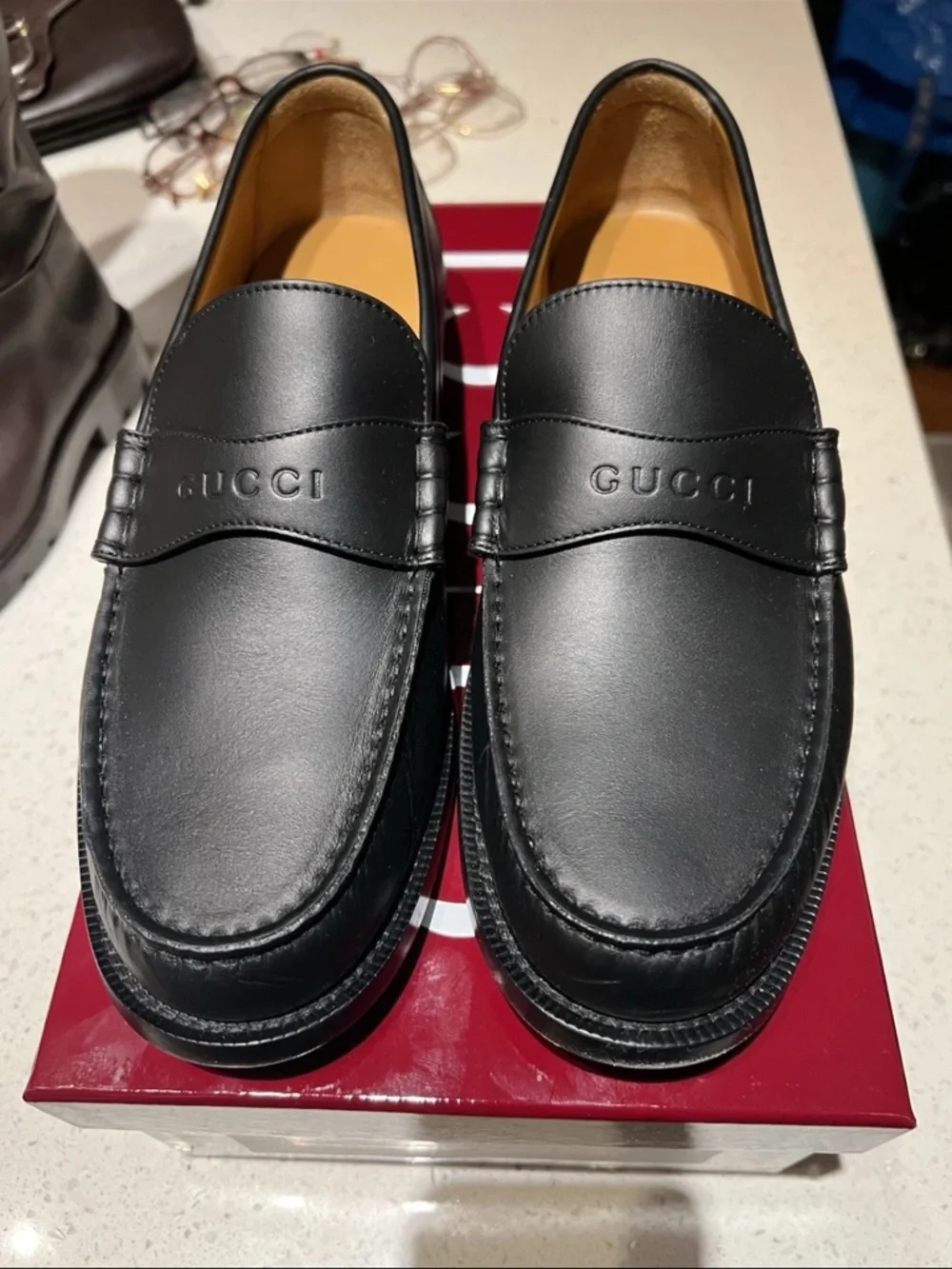 Gucci black leather micro soft loafer size 11